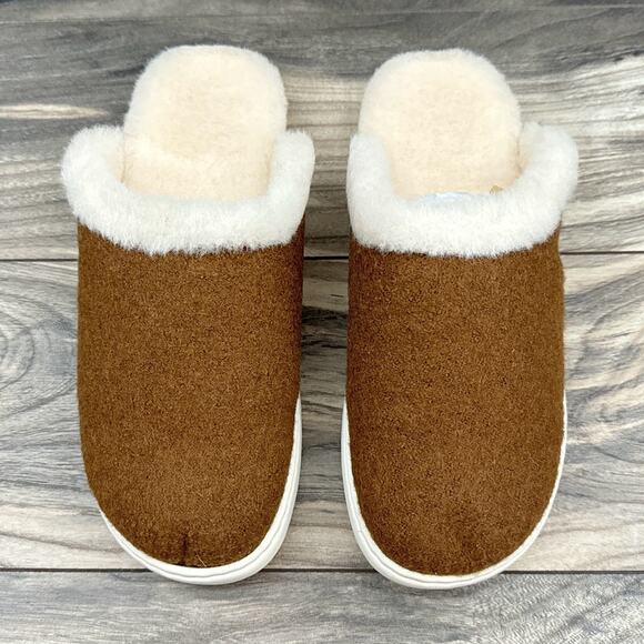NIB Born Zoe Wool Shearling 9M Slip On Clogs Slides Cognac - Picture 4 of 11